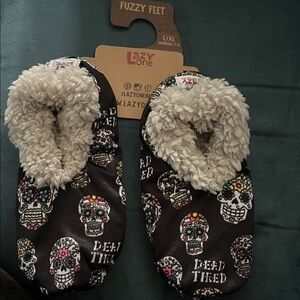 Lazy One Cozy Skull Slippers with Fleece Lining